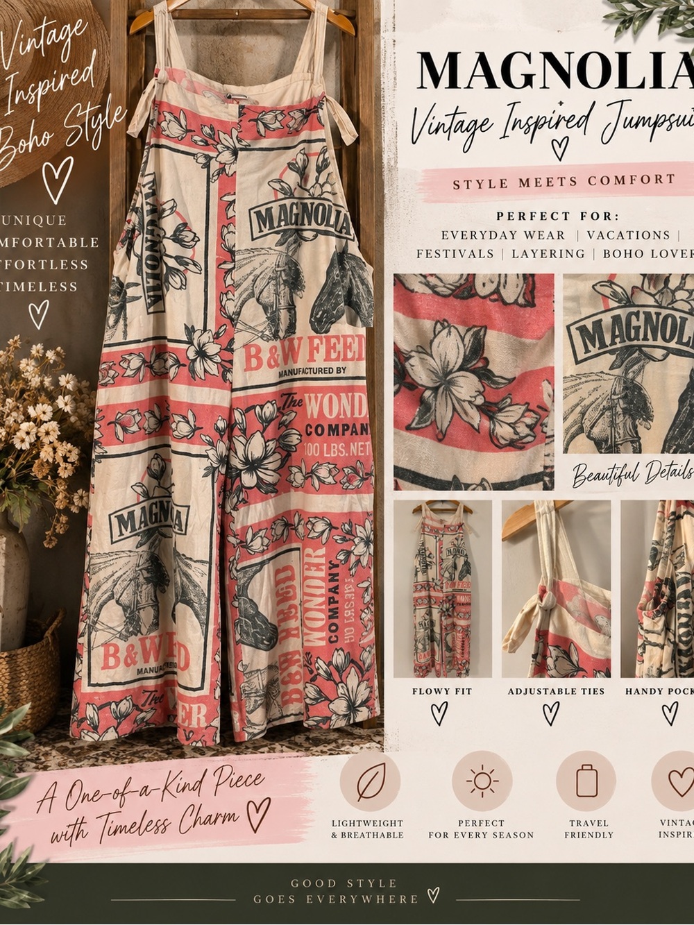 Magnolia Boho Maxi Skirt in Cream and Coral Print